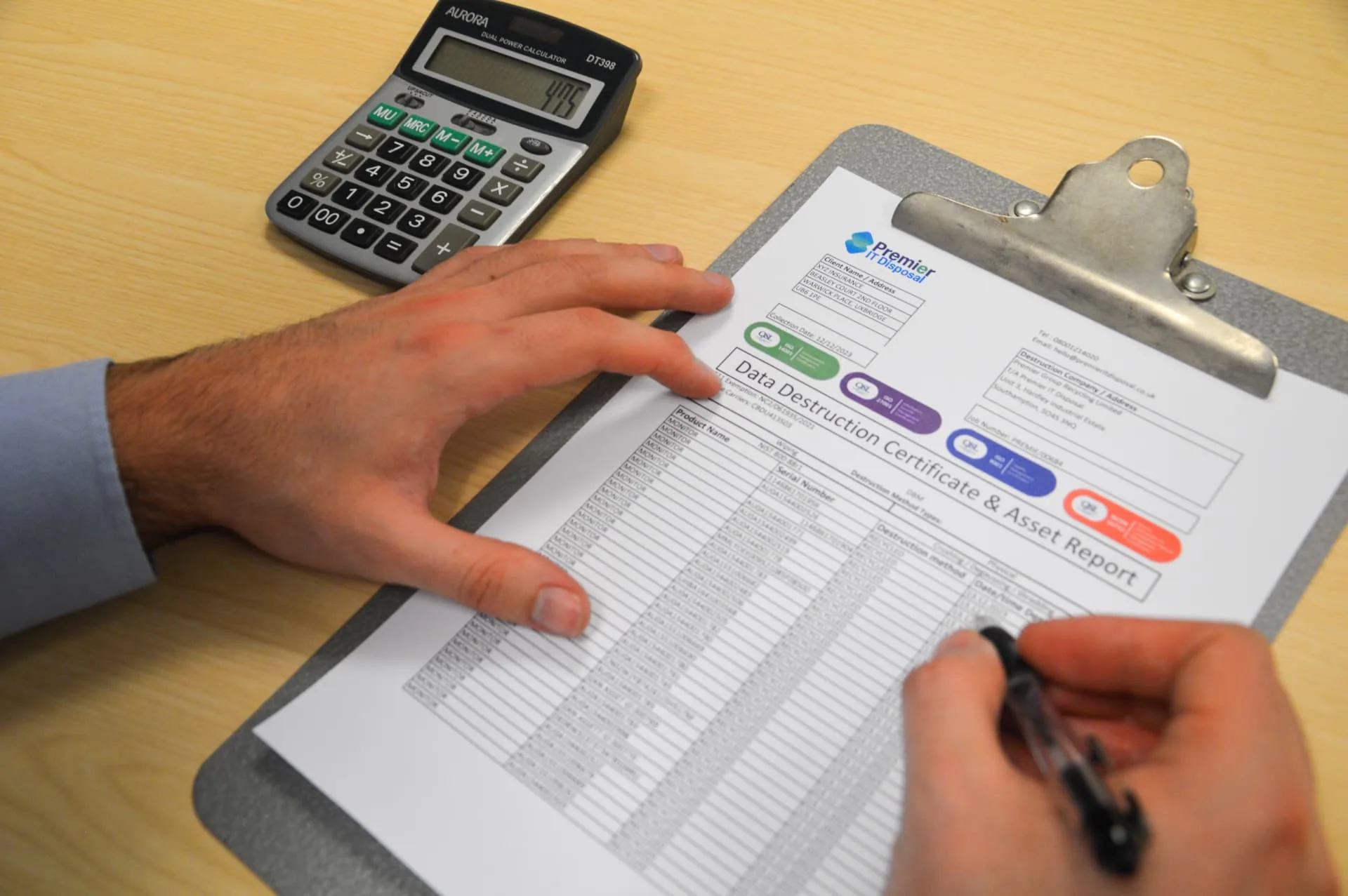 Signing a Premier data destruction certificate and asset report