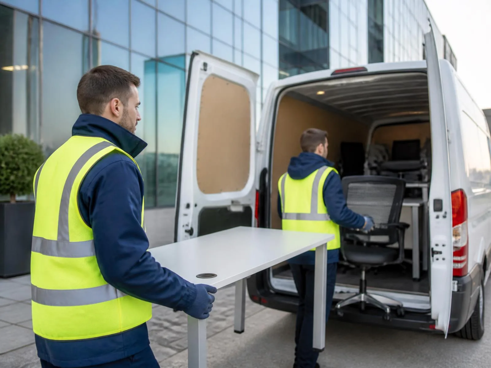 Premier Group Recycling crew loading cleared office furniture into a van in Southampton