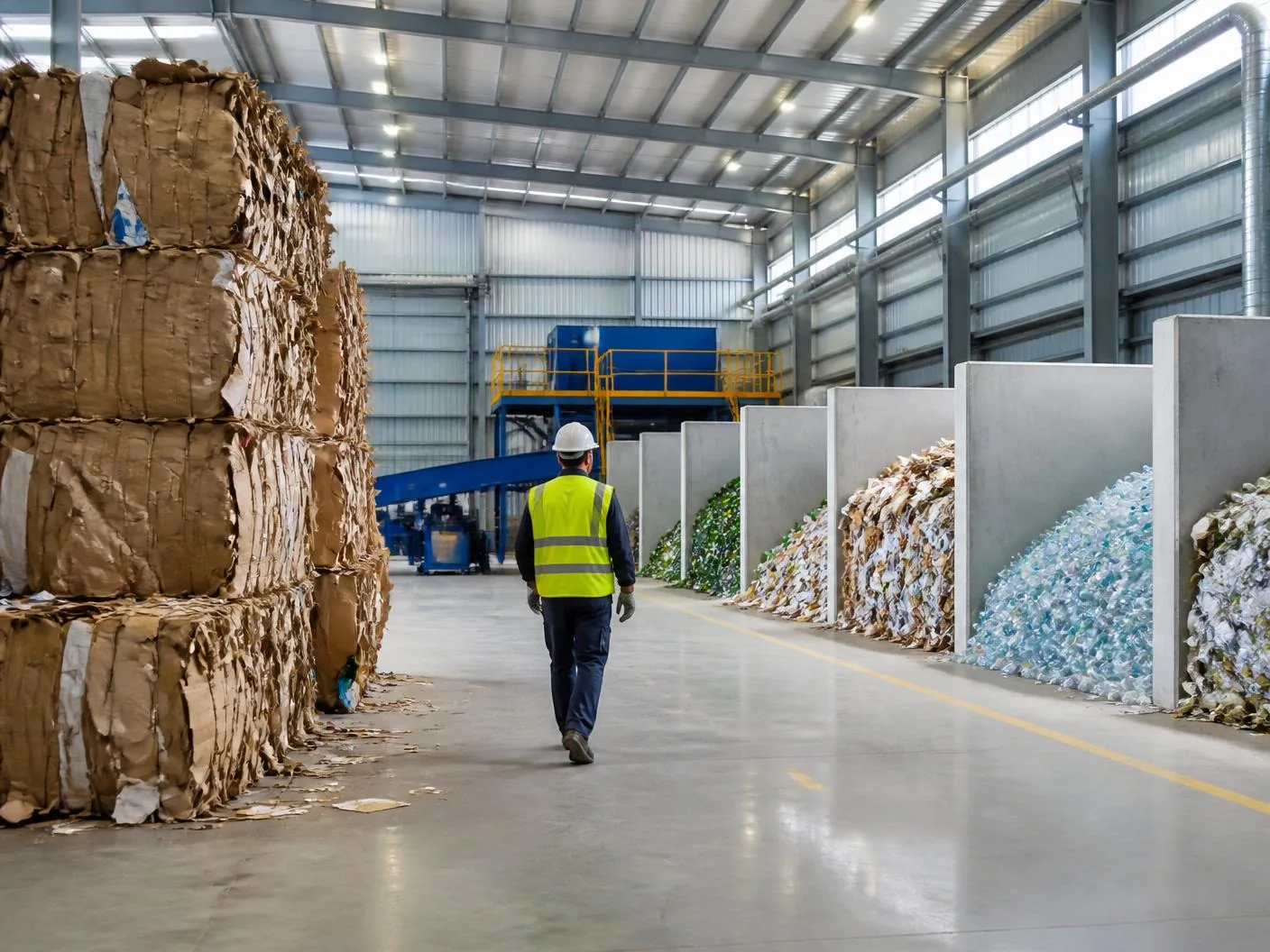 Sorted office materials at a recycling facility after an Oxford office clearance